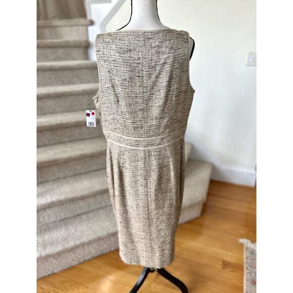 NWT Lafayette 148 Beige Cream Tweed Sleeveless V-Neck Sheath Dress - Picture 3 of 10